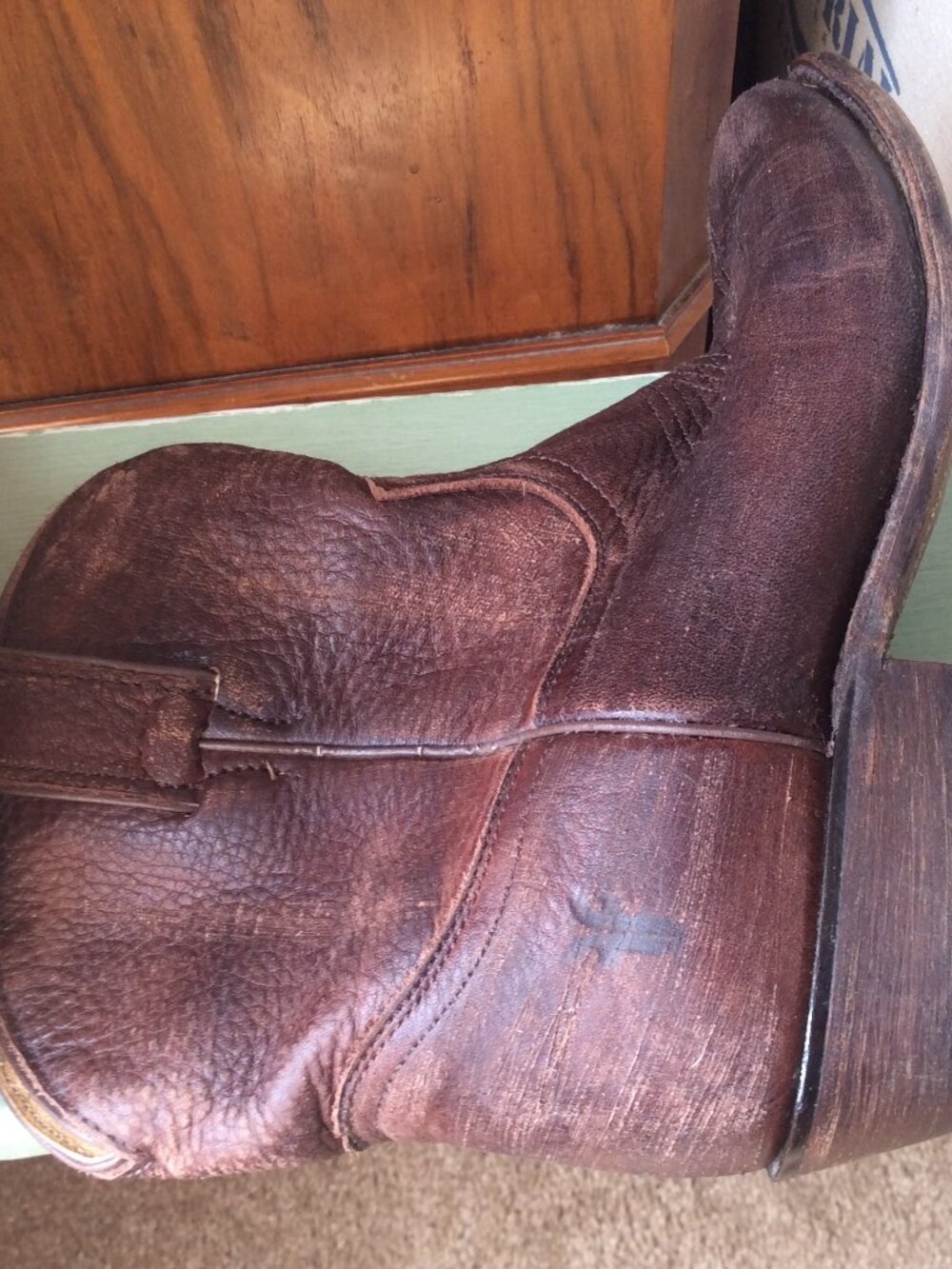 FRYE Women's Distressed Brown Leather Cowboy Ankle Boots, 9B - Picture 12 of 12
